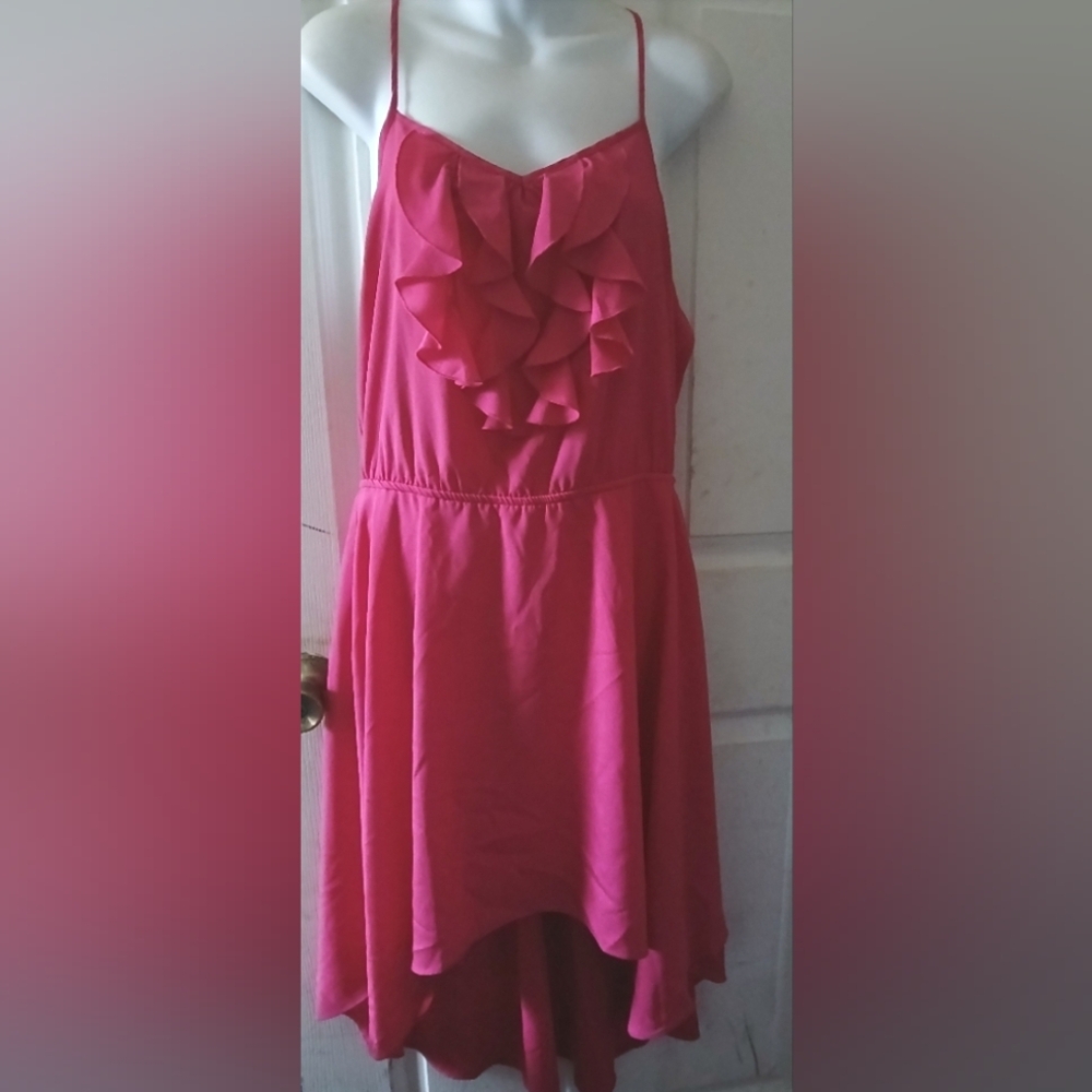 BISOU BISOU - Women's Pink Spaghetti Strap, High-Low Stylish Dress. Size 6